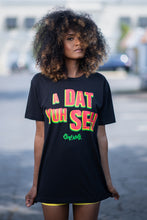 Load image into Gallery viewer, Cooyah Jamaica.  Women&#39;s Jamaican patois tee with &quot;A Dat Yuh Seh&quot; graphic on the front.  Caribbean clothing brand since 1987.  IRIE
