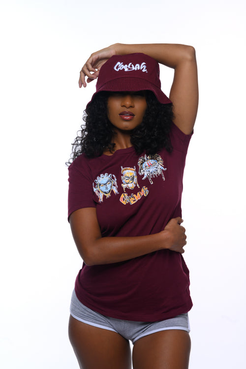 Cooyah Clothing.  Womens graphic tee with African Mask artwork.  Screen printed on soft, 100% ringspun cotton.