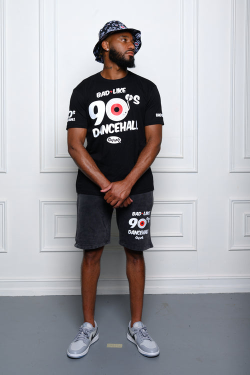 Cooyah Jamaica- Men's Bad Like 90's Dancehall Shorts.  Soft cotton with a vintage wash screen printed at Cooyah Studio.  Drawstring waist.