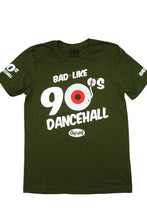 Load image into Gallery viewer, Cooyah Jamaica. Bad Like 90&#39;s Dancehall graphic tee in olive green. Soft, ringspun cotton. Jamaican clothing brand since 1987.

