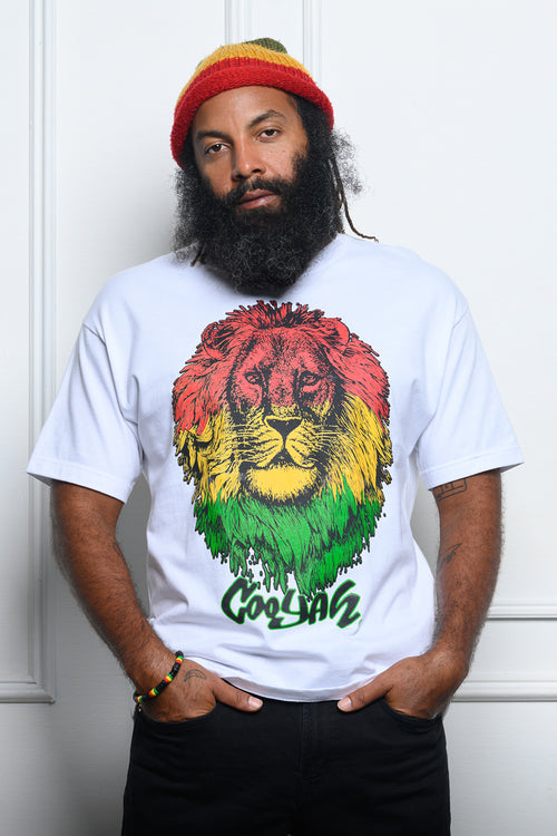 Cooyah Men's Big Face Rasta Lion graphic tee.  Screen printed in reggae colors on soft, 100% ringspun cotton.
