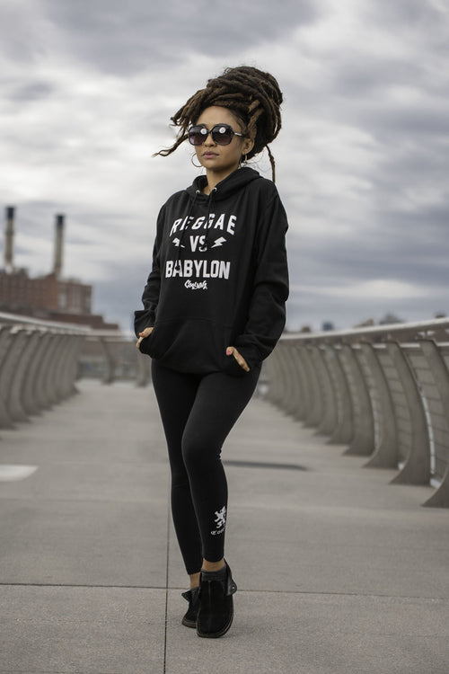 The original Reggae VS Babylon Pullover Hoodie by Cooyah Clothing. Women's Jamaican streetwear brand. IRIE