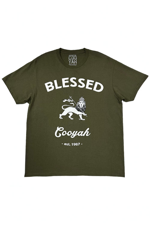 Cooyah Clothing - Men's Blessed Lion of Judah graphic tee screen printed on the front.  Soft 100% ringspun cotton fabric.  We are a Jamaican streetwear clothing brand established in 1987.