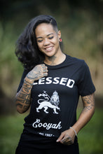 Load image into Gallery viewer, Cooyah Blessed Rasta Lion women&#39;s tee in black
