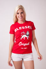 Load image into Gallery viewer, Cooyah Blessed Rasta Lion women&#39;s t-shirt in red

