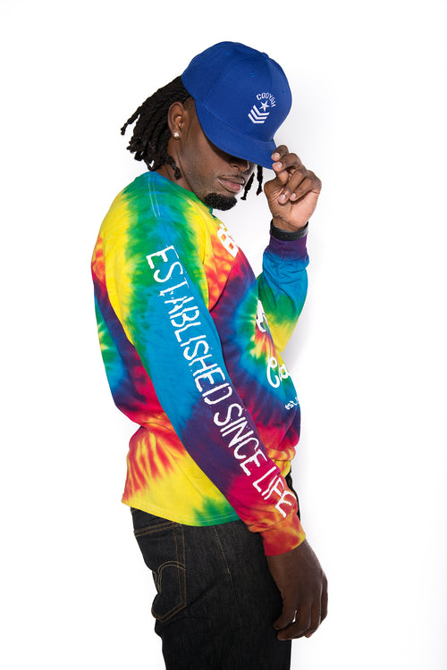 Cooyah Jamaica Blessed Lion Tie-Dye long Sleeve Tee. Jamaican streetwear style brand since 1987. IRIE