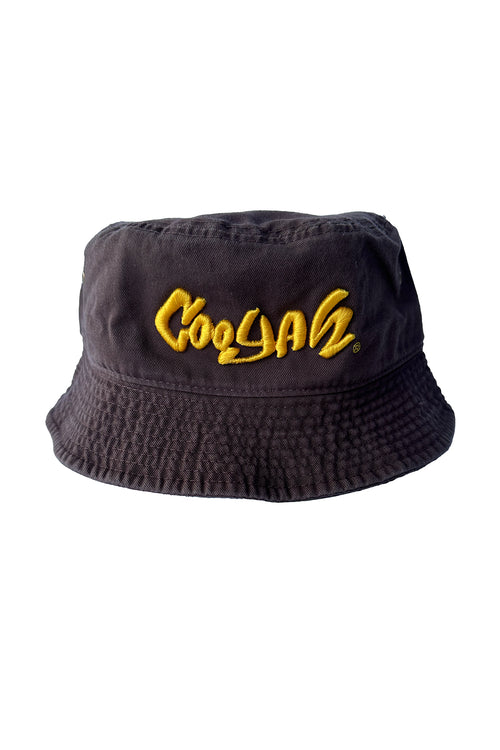 Cooyah Jamaica brown bucket hat with embroidered Cooyah logo. Jamaican streetwear, beachwear clothing.  Unisex accessories.