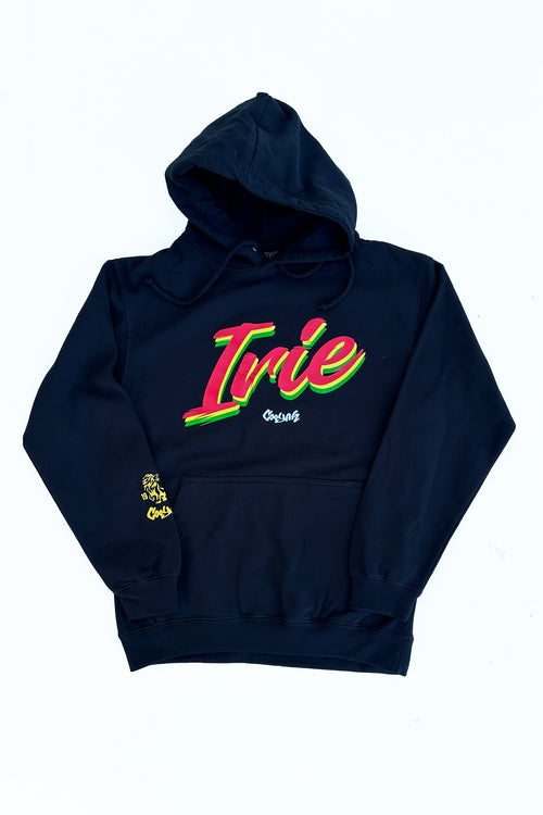 Cooyah Clothing IRIE Rasta Pullover Hoodie in Black. Reggae Casual Jamaican Street Wear Sweatshirt