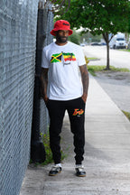 Cooyah men's Irie Rasta Joggers screen printed in reggae colors.  As a Jamaican owned clothing brand since 1987, we take pride in bringing you this classic piece. Don't wait, get yours now!