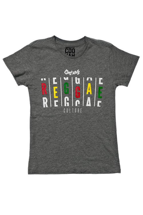 Cooyah Clothing - Women's Reggae Culture graphic Tee in gray.  Rasta colors screen print. Irie