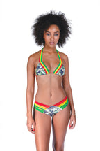 Cooyah Jamaica - Women's 2 piece string bikini set in camouflage with reggae colors.  Perfect for your next beach vacation.