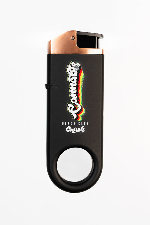 COOYAH - Cannabis Beach Club lighter.  Rasta colors, DISSIM inverted slim torch lighter.  Reggae