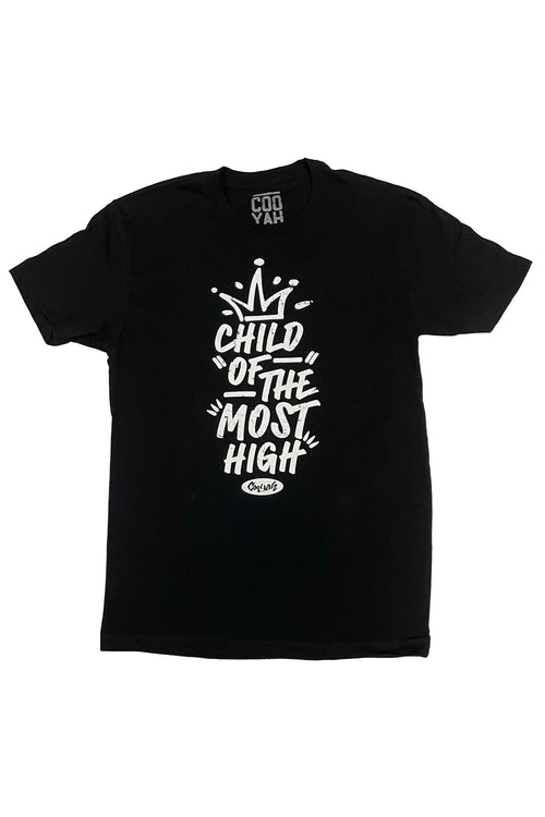Cooyah Clothing. Men's Child of the Most High Graphic Tee in black. We are a Jamaican owned clothing brand since 1987.