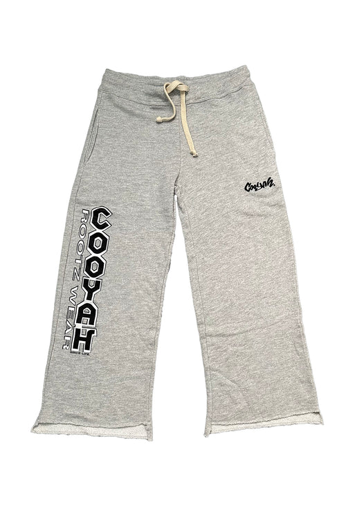 Women's gray lounge pants with Cooyah logo on the side complete with drawstring waist.