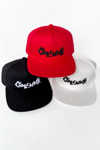 Load image into Gallery viewer, Cooyah Brand Jamaica 5 Panel Embroidered Snapback Hats in red, black, and white.  Jamaican streetwear, dancehall clothing.
