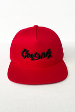 Load image into Gallery viewer, Cooyah Brand Jamaica 5 Panel Embroidered Snapback Hats in red.  Jamaican streetwear, dancehall clothing.
