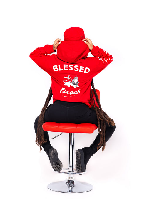 Cooyah Jamaica. Women's red Blessed Rasta Lion Hoodie. We are a Jamaican owned clothing brand established in 1987. IRIE