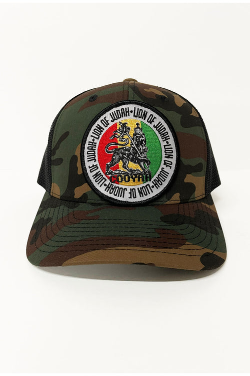 Cooyah Jamaica. Lion of Judah trucker hats in camoflouge. We are a Jamaican streetwear clothing brand established in 1987.