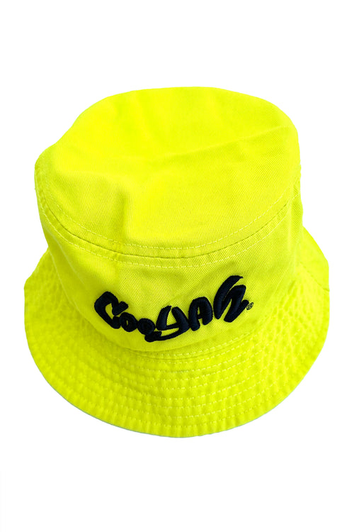 Cooyah chartreuse bucket hat with embroidered Cooyah logo.  Jamaican streetwear, beachwear clothing.