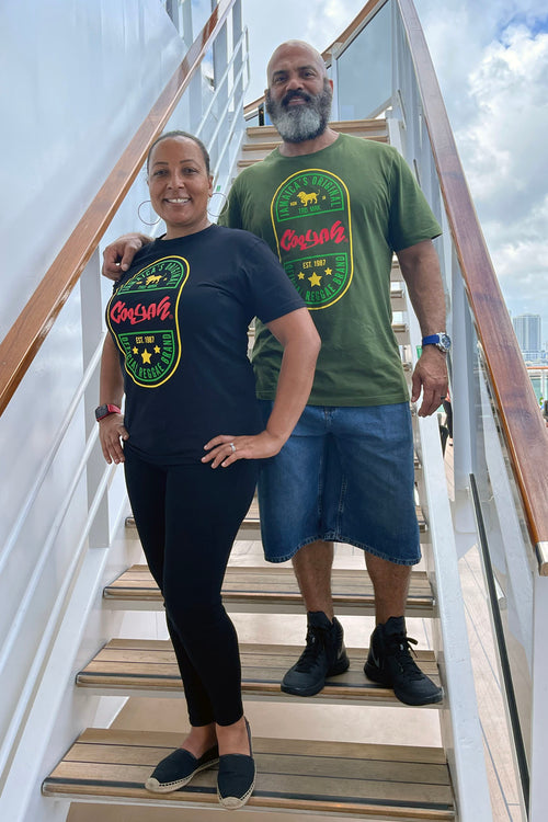 Cooyah Jamaica, short sleeve, crew neck t-shirt with Rasta Ethiopia graphic. Ringspun cotton clothing. We are a Jamaican owned clothing brand established in 1987.