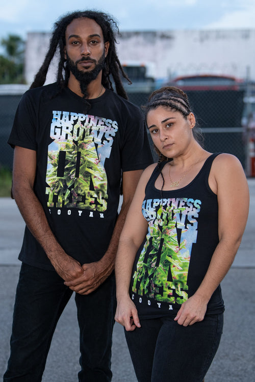 Cooyah Jamaica Happiness Grows on Trees Cannabis Tee .  Jamaican streetwear clothing