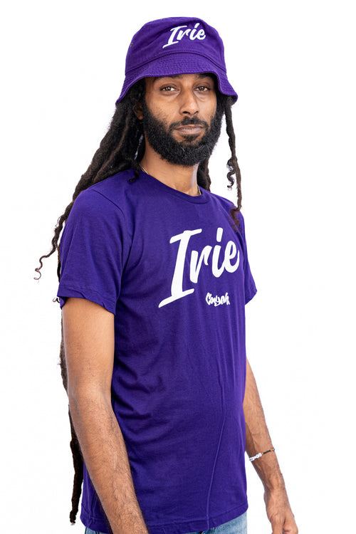 Cooyah Jamaica Irie Yard graphic tee in purple. Men's crew neck, short sleeve t-shirt. Jamaican clothing brand.