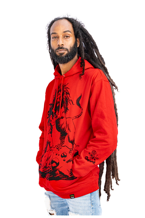 Cooyah rootswear men's rasta hoodie with Dread and Lion graphic. Jamaican streetwear clothing.  Jah bless