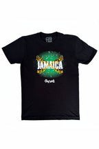 Cooyah Jamaica graphic tee in black.  Jamaican flag design on a short sleeve black graphic tee.  As a Jamaican owned clothing brand since 1987, we take pride in bringing you this classic piece.