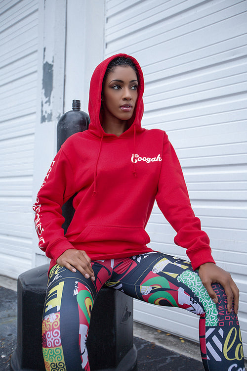 Cooyah Ladies Red Blessed Hoodie with screen printed Lion on the back.