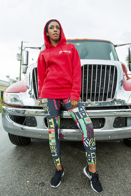 Cooyah Clothing. Women's fashion hoodie. Screen printed on the front and back with a reggae style lion design.