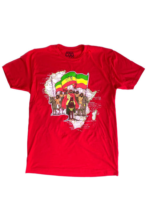 Cooyah Jamaica, Haile Selassie men's short sleeve graphic tee with  Ethiopian Flag graphic.  Jamaican streetwear clothing. Rasta