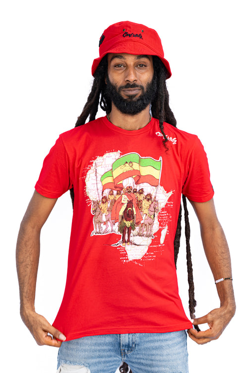 Cooyah Jamaica, Vintage men's short sleeve graphic tee with Haile Selassie graphic and Ethiopian Flag design.  We are a Jamaican clothing established in 1987.
