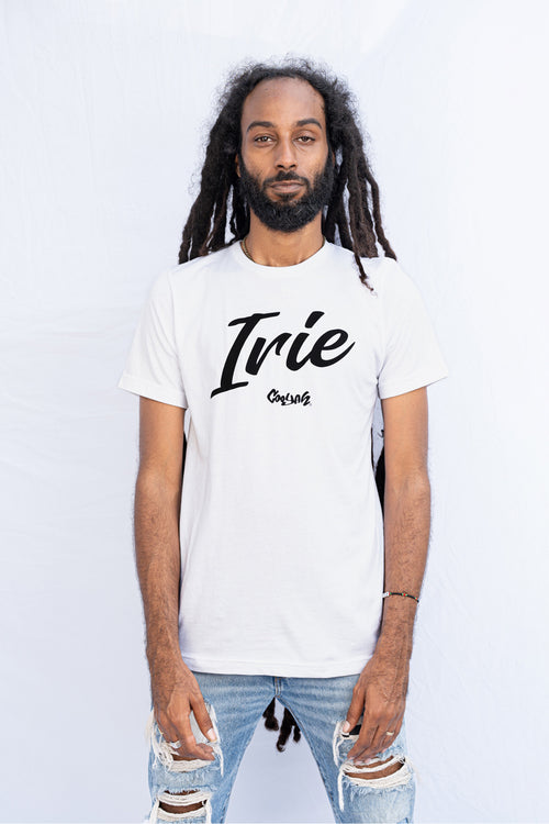 Cooyah Jamaica Irie Yard graphic tee in white. Men's crew neck, short sleeve t-shirt. The official reggae clothing brand since 1987.