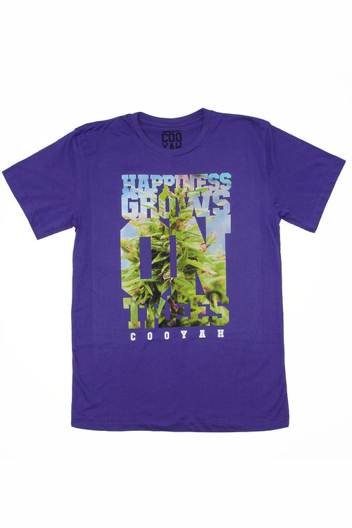 Cooyah Jamaica Happiness Grows on Trees Cannabis Tee in purple.  Jamaican streetwear clothing