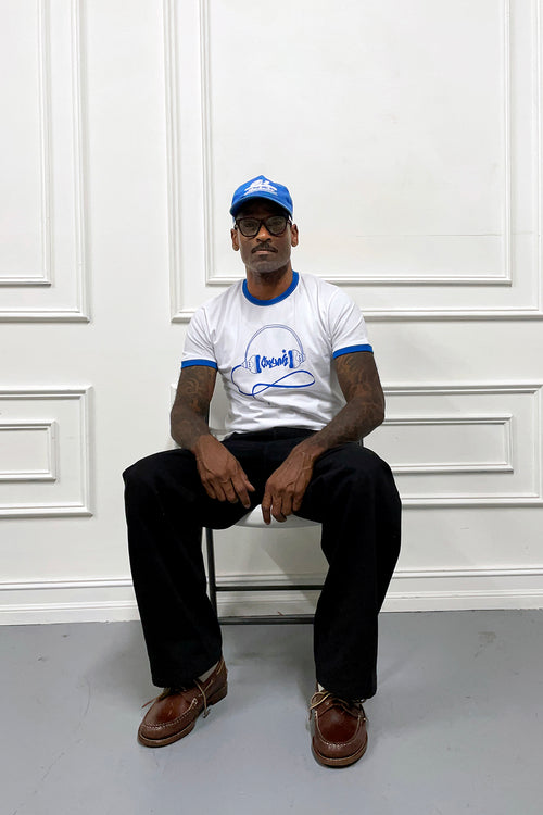 Cooyah Jamaican streetwear clothing brand.  Men's Remix Ringer graphic tees with headphones design on the front.