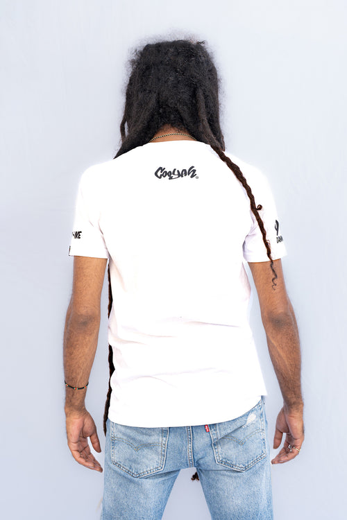 Cooyah Jamaica.  Men's white graphic tee on ringspun cotton.