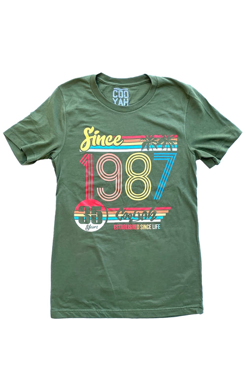 Cooyah Clothing 1987 Anniversary men's Jamaican graphic tee in green.
As a Jamaican owned clothing brand since 1987, we take pride in bringing you this classic piece. Don't wait, get yours now!