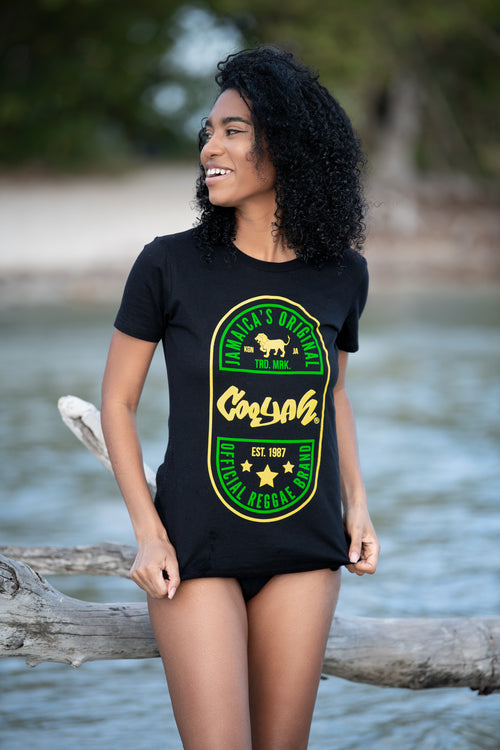 Cooyah Jamaica.  Women's graphic tee in Jamaican colors.  Reggae shirt.