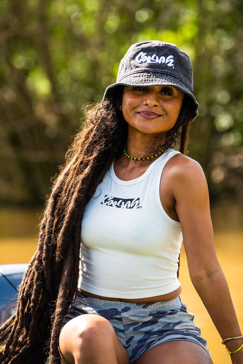 Cooyah Jamaica. Women's ribbed tank top in white. Jamaican clothing brand since 1987. IRIE