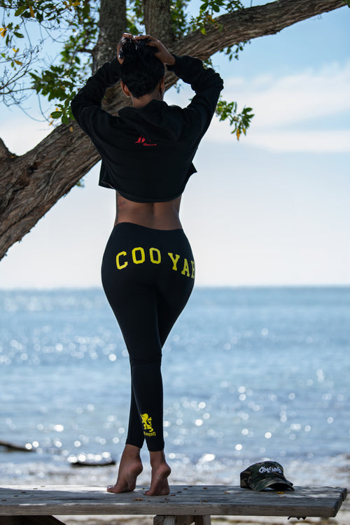 Cooyah Jamaica Women's black screen printed leggings, Athleisure, Jamaican Street Dance Wear clothing Dancehall Style, IRIE -
