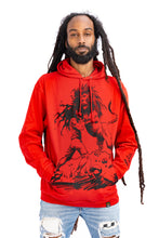 Load image into Gallery viewer, Cooyah rootswear men&#39;s rasta hoodie with Dread and Lion graphic. Jamaican streetwear clothing.
