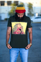 Cooyah - Men's Haile Selassie Lion graphic tee in green. Jamaican streetwear company established in 1987.