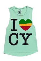 Cooyah Vintage- I Love CY women's tank top in mint green with a boxy loose fit.