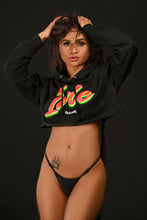 Load image into Gallery viewer, Cooyah Jamaica. Irie Rasta cropped Hoodie. Screen printed with reggae colors. Jamaican streetwear clothing since 1987.

