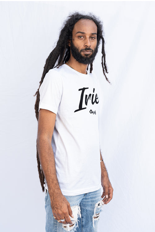Cooyah Jamaica Irie Yard graphic tee in white. Men's crew neck, short sleeve t-shirt. Jamaican clothing brand.