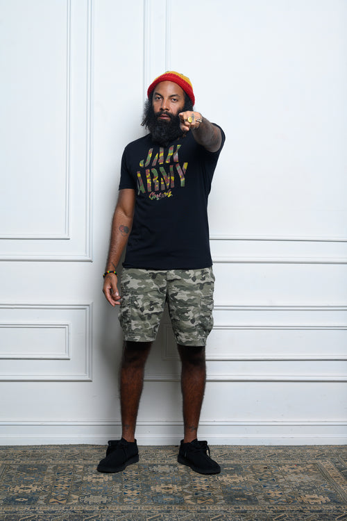 Men's Jah Army graphic tee with camoflage print. Cooyah Clothing Brand.