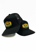 Made in Jamaica trucker hats with black, yellow, and green - Jamaican colors patches. Cooyah Clothing