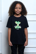 Cooyah Born a Yardie Kid's Jamaica Shirt in  black with Jamaican flag print.