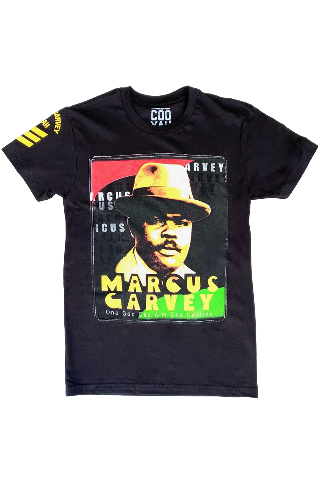 Cooyah Jamaica.  Marcus Garvey graphic tee.  Ringspun cotton, crew neck, short sleeve, mens' t-shirt.  Jamaican clothing brand.