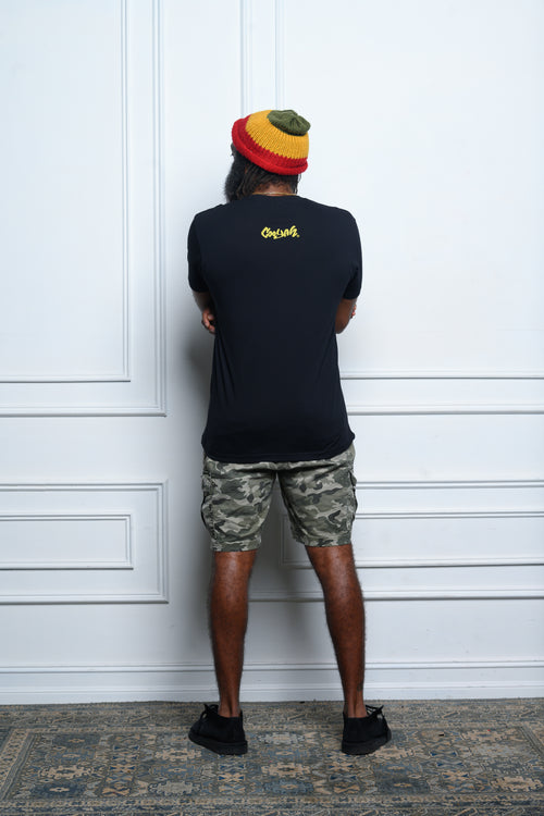 Cooyah Clothing - Men's Jah Army shirt with a camo print on the front.